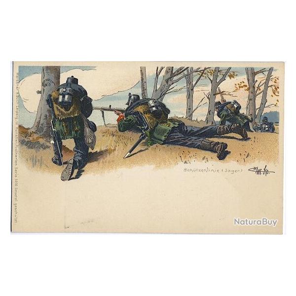 CPA militaire illustr�e - Militaria - Schutzenlinie (jager)
