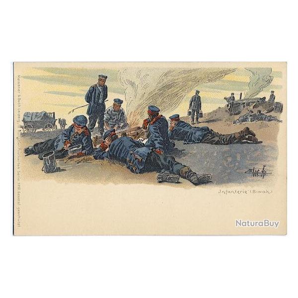 CPA militaire illustr�e - Militaria - Infanterie (biwak)