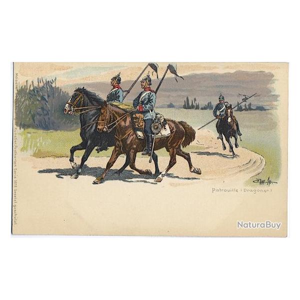CPA militaire illustr�e - Militaria - Patrouille Dragoner