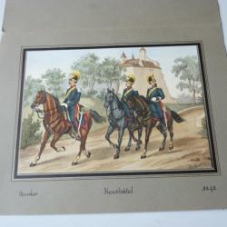 Lithographie originale A.V. ESCHER Militaire Neuchâtel Suisse militaria