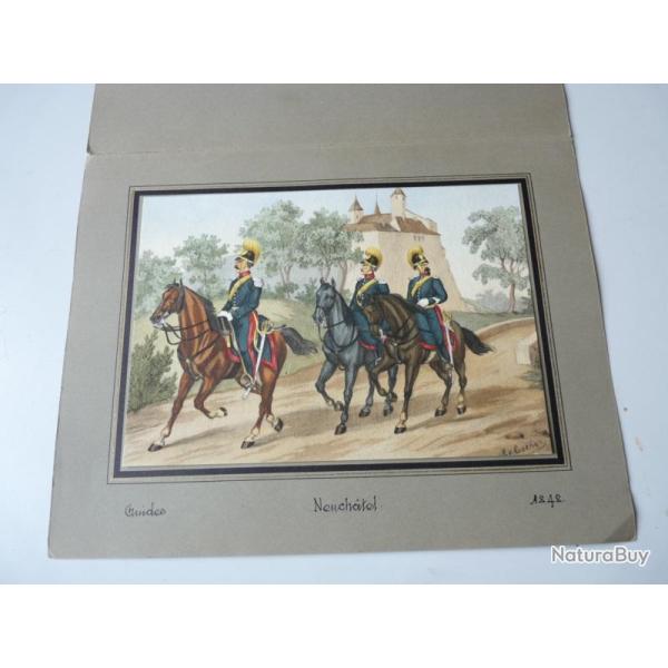 Lithographie originale A.V. ESCHER Militaire Neuch�tel Suisse militaria