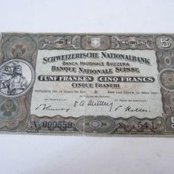 Billet 5 Francs 28-03-1952 Suisse