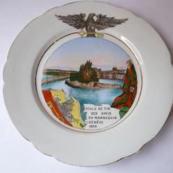 Assiette école de tir des amis du mannequin Genève 1909 militaria