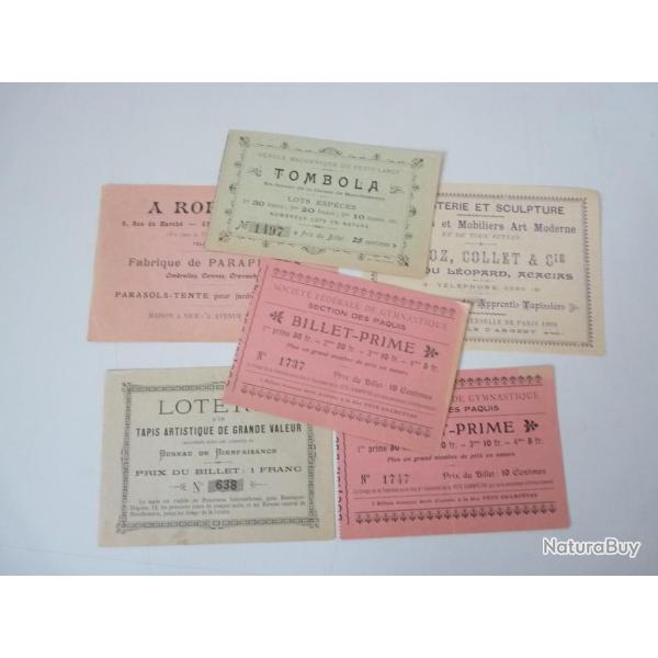 Billets de Loterie et Tombola (6) 1899