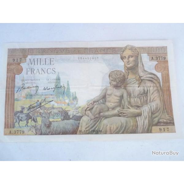 Billet de 1000 F DEMETER Fran�ais 11-2-1943 A.3779