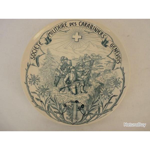Assiette de tir fa�ence de Carouge carabiniers Genevois