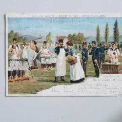 CPA illustrée Armée Suisse Infanterie au bivouac Cuisine Carte Postale