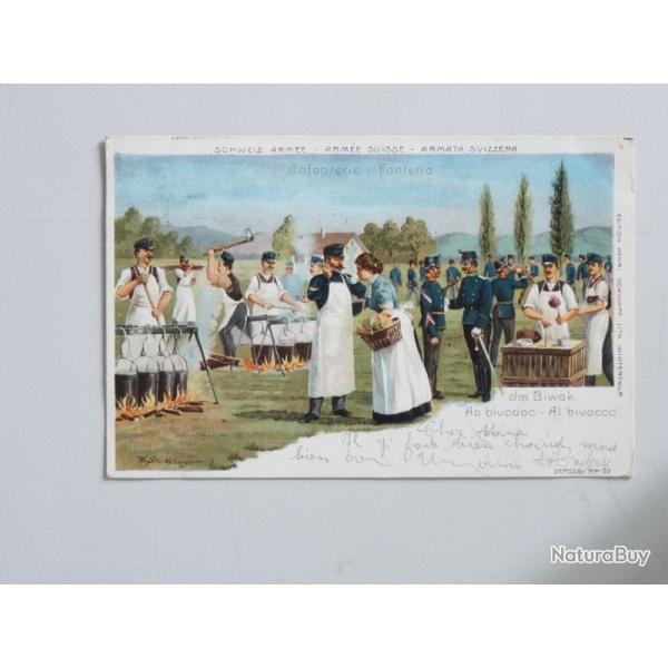 CPA illustr�e Arm�e Suisse Infanterie au bivouac Cuisine Carte Postale