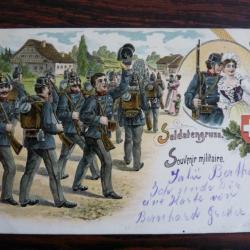 CPA Suisse Militaria Souvenir Militaire Soldatengruss 1901 Carte Postale