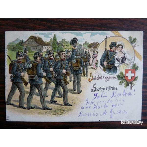 CPA Suisse Militaria Souvenir Militaire Soldatengruss 1901 Carte Postale