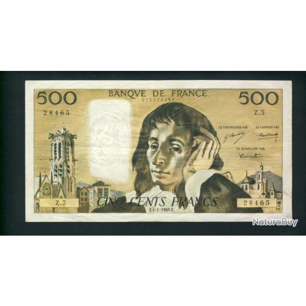 Billet 500 Francs PASCAL 4-1-1968.F.Z.5 28465
