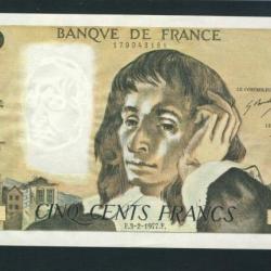 Billet 500 Francs PASCAL 3-2-1977.F. Q72 43184