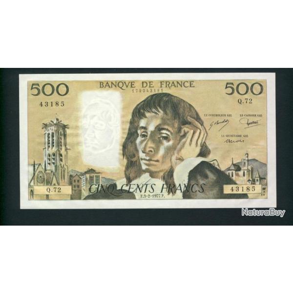 Billet 500 Francs PASCAL 3-2-1977.F. Q72 43185