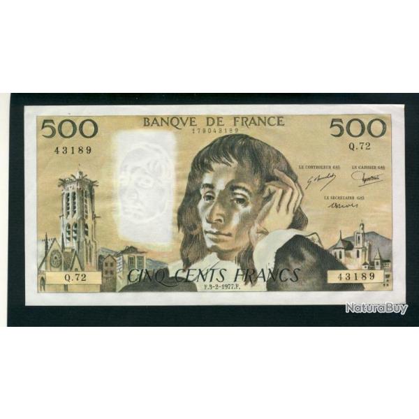 Billet 500 Francs PASCAL 3-2-1977.F. Q72 43189