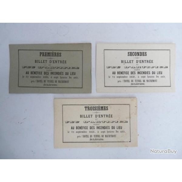 Billets entr�e Feu d'artifice 1858 Tunnel de Mauremont Ecl�pens Suisse