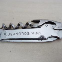 Tire-bouchon Publicité Vins JEANGROS Couteau