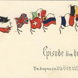 CPA illustr&eacute;e  Guerre drapeaux alliers Satire anti-allemande