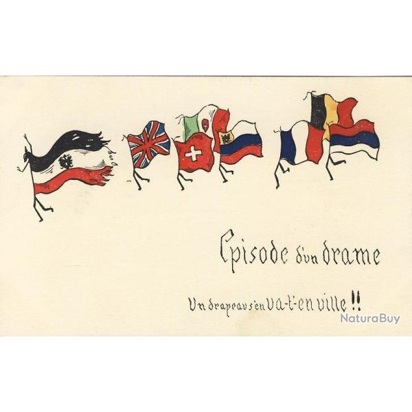 CPA illustr�e  Guerre drapeaux alliers Satire anti-allemande