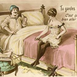 CPA Militaria Patriotique Humour Couple soldat au lit