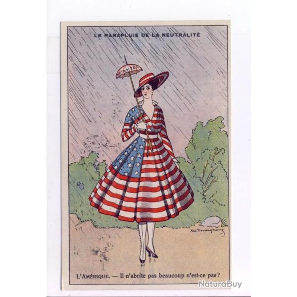 CPA illustr�e Am�rique Parapluie neutralit� Guerre 1914-18