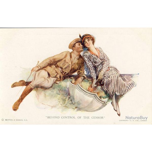 CPA Couples Militaria Femme Illustration Beyond control of the censor