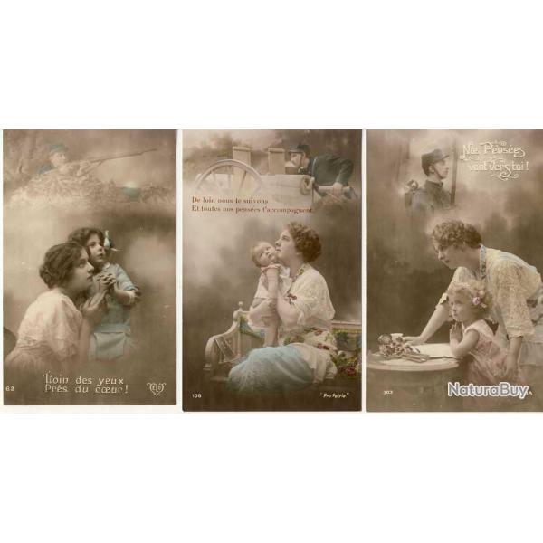 3 CPA militaria Patriotique Soldat Pens�e