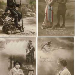 Lot de 4 CPA Militaria Guerre 14-18 Patriotique Pens&eacute;e aux soldats