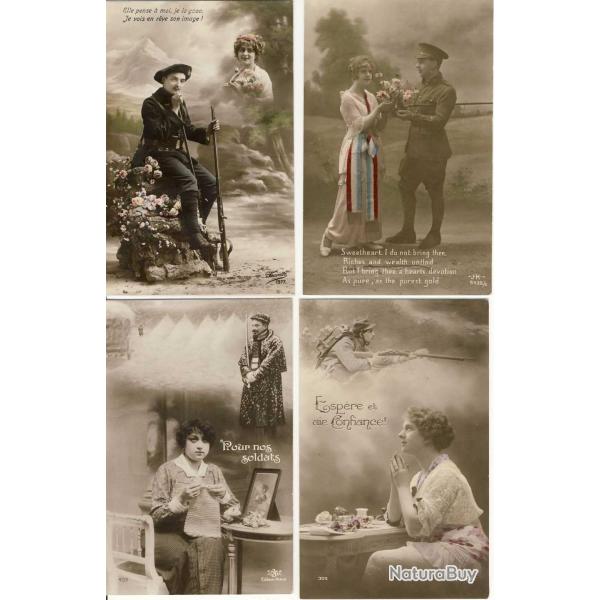 Lot de 4 CPA Militaria Guerre 14-18 Patriotique Pens�e aux soldats