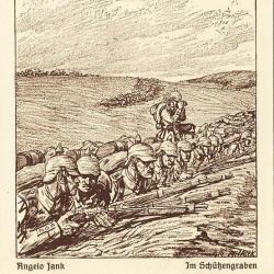 CPA illustr&eacute;e Ungelo JANK Guerre Soldat Arm&eacute; Allemand In Sch&uuml;bengraben Au front