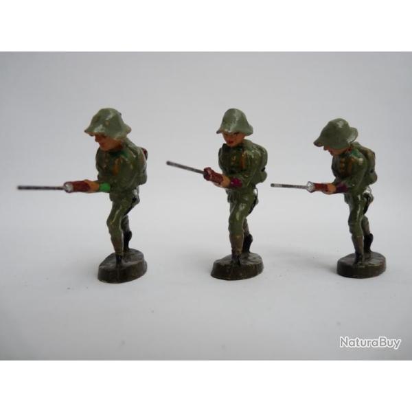 Soldat ELASTOLIN LINEOL ? Militaire Artillerie Jouet Militaria (x3)