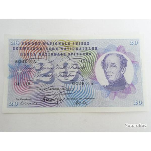 Billet 20 F Suisse 24-01-1972 neuf