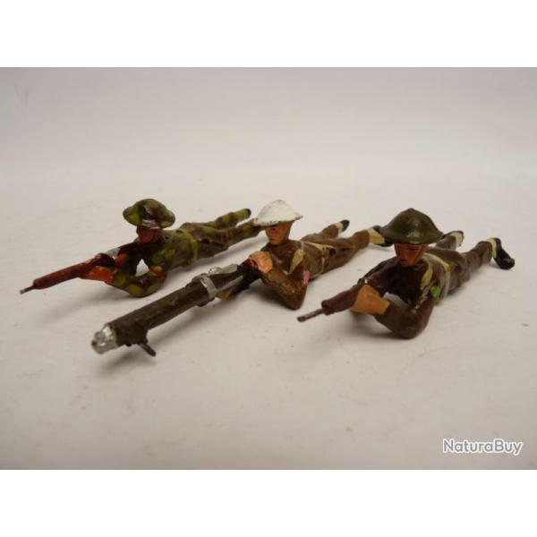 Soldat couch� DURSO Fusil Mitrailleuse Militaire Jouet Militaria (x3)