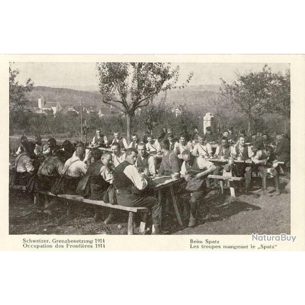 CPA Militaria Suisse Troupes mangeant le Spatz