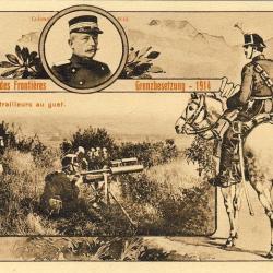 CPA Militaria Arm&eacute;e Suisse Occupations des fronti&egrave;res Mitrailleurs au guet Colonel Will