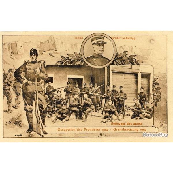 CPA Militaria Arm�e Suisse Occupations des fronti�res Nettoyage des armes