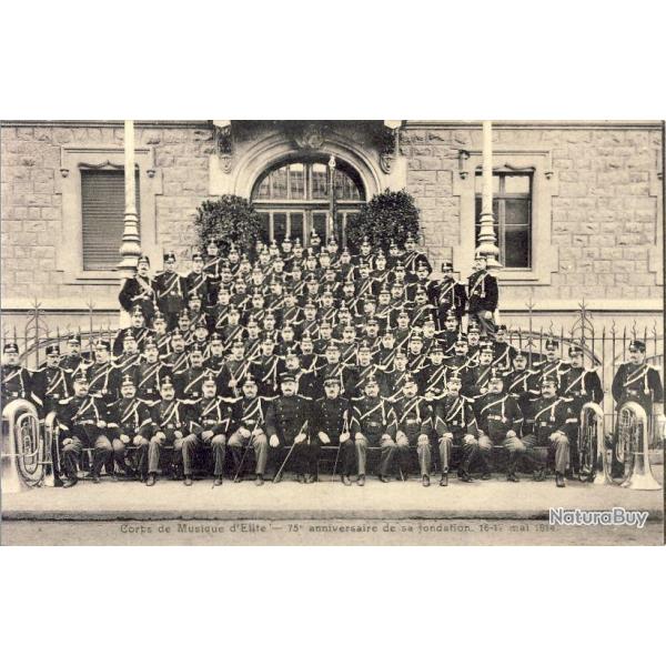 Carte Postale ancienne militaire Suisse 75e anniversaire Corps musique
