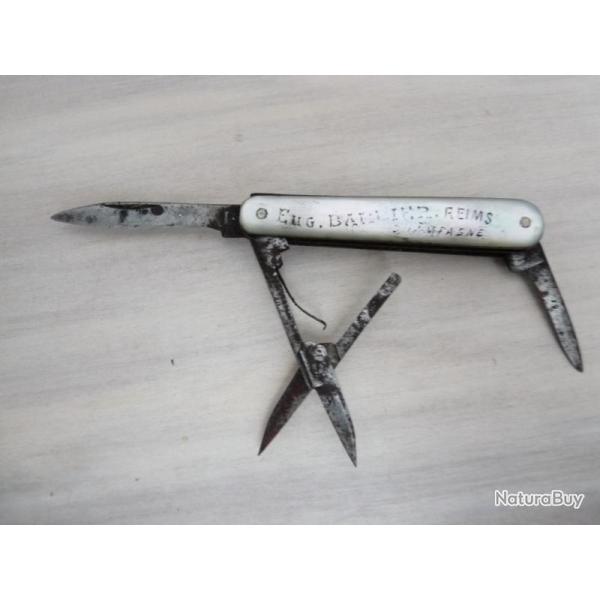 Ancien Canif Couteau de poche Nacre publicit� Champagne Reims