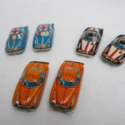 Voitures miniatures anciennes en m&eacute;tal Ambulance Police Taxi (x6)