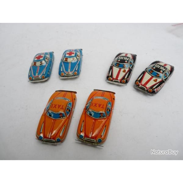 Voitures miniatures anciennes en mtal Ambulance Police Taxi (x6)