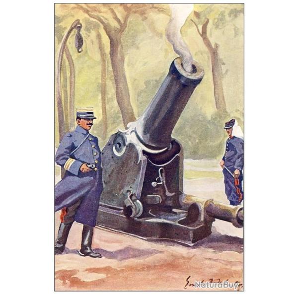 CPA illustr�e �mile HUBERT Suisse Guerre N�4 Soldats au canon Artillerie