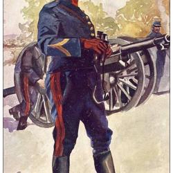 CPA illustr&eacute;e &Eacute;mile HUBERT Suisse Guerre N&deg;11 Artillerie canon soldats