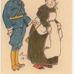 CPA illustr&eacute;e LEROY Maurice S&eacute;rie Marraines et poilus Guerre Soldat Femme