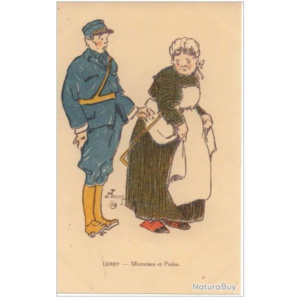 CPA illustr�e LEROY Maurice S�rie Marraines et poilus Guerre Soldat Femme