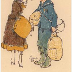 CPA illustr&eacute;e LEROY Maurice S&eacute;rie Marraines et poilus Guerre Soldat Femme