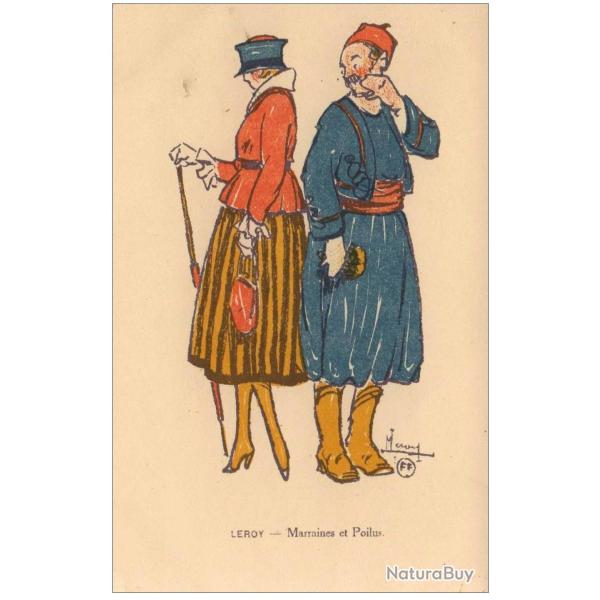 CPA illustr�e LEROY Maurice S�rie Marraines et poilus Guerre Soldat Femme