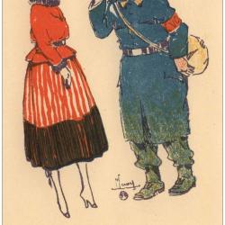 CPA illustr&eacute;e LEROY Maurice S&eacute;rie Marraines et poilus Guerre Soldat Femme