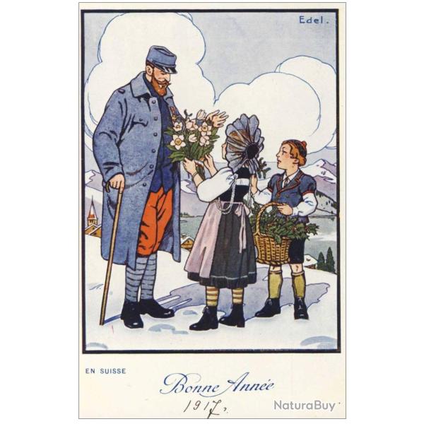 CPA illustr�e Edel Guerre 1914-18 Bonne ann�e Suisse