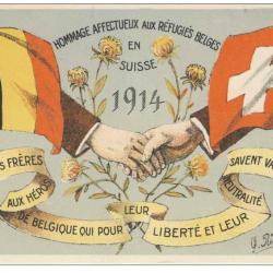 CPA illustr&eacute;e Ruegger Hommage aux r&eacute;fugies Belges en Suisse Guerre