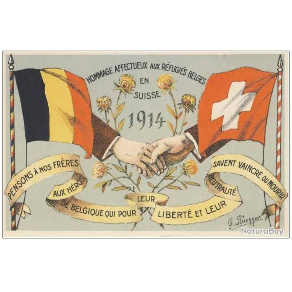 CPA illustr�e Ruegger Hommage aux r�fugies Belges en Suisse Guerre