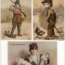 Lot de 5 CPA S&eacute;rie PATRIOTIC Morinet Graine de poilu Enfants Guerre 1914-18